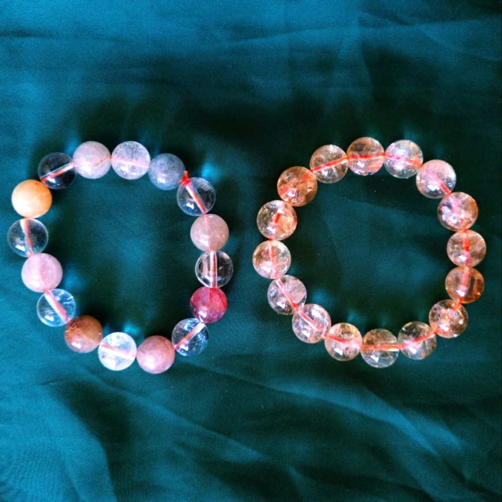 Set of 2 Handmade Gemstone Beaded Elastic Bracelet